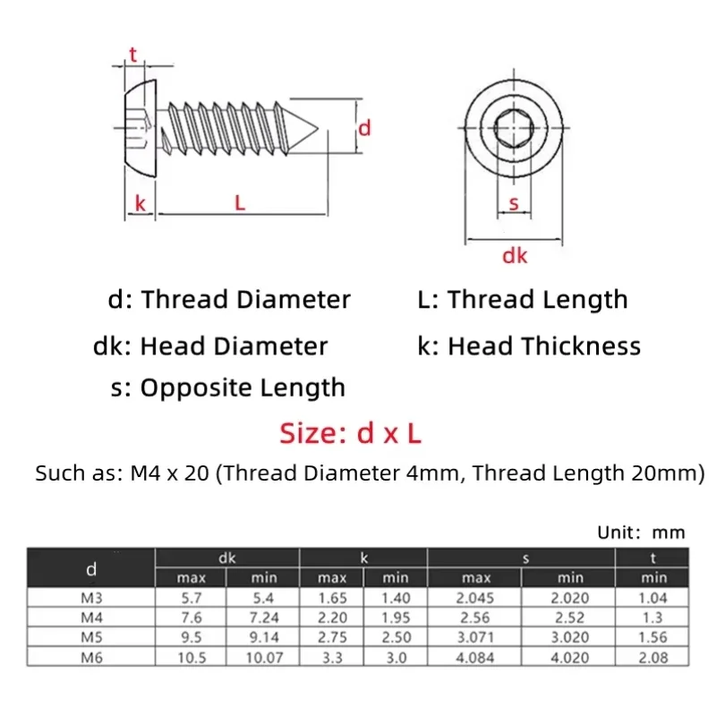 M3 -m6 Black 8.8 High Hardness Round Pan Hex Hexagon Socket Self-tapping Screws Button Allen Tapping Wood Screw