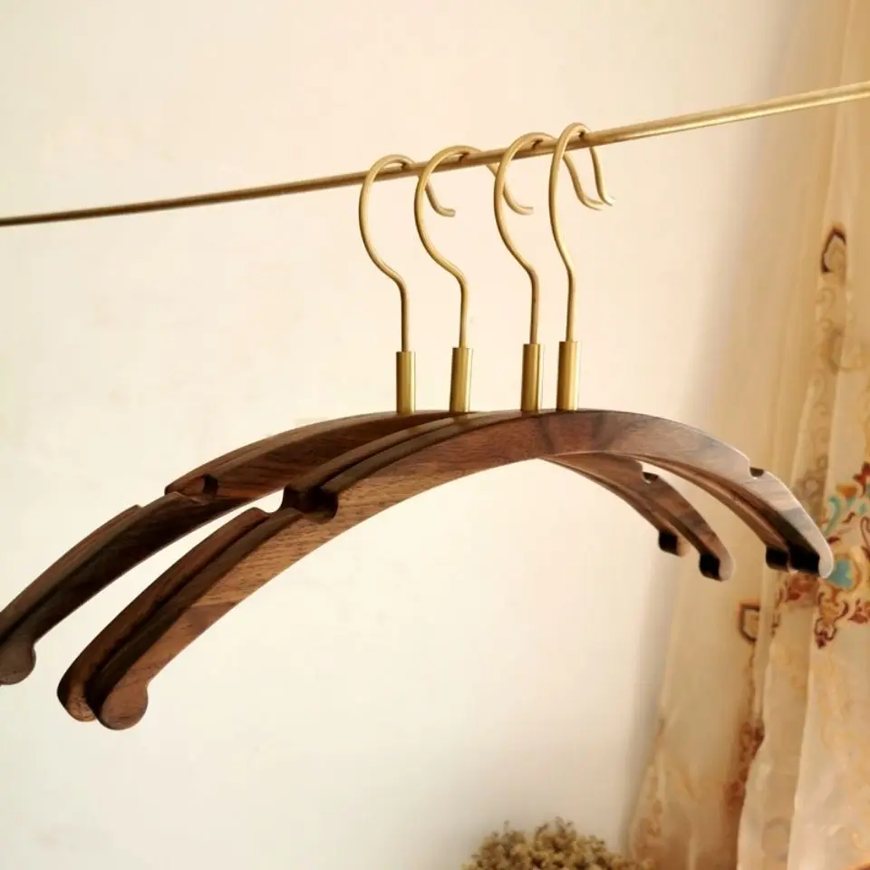 4Pcs Natural Wooden Hangers With Gold Brass Hooks, Non-Slip Wide Shoulder Wood Coat Hangers, Heavy Duty Garment Hangers For Suit