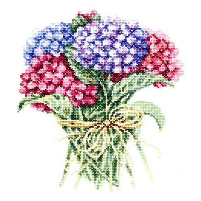 Amishop Gold Collection Popular Counted Cross Stitch Kit Hydrangea Bouquet Red Purple Blue Flower Flowers Rto M564