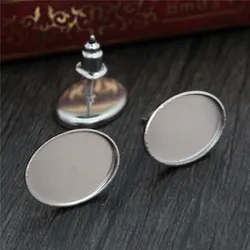 ( No Fade ) 10x14mm 20pcs/Lot 316 Stainless Steel Oval Earring Studs,Earrings Blank/Base,Fit 10*14mm Oval Glass Cabochons-T7-27