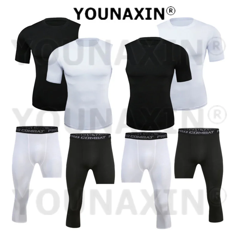 Unisex Sportswear Short-sleeve T-shirts Running Tight Boy Sports Cropped Pants Leggings Fitness Trousers Quick Drying S-3XL