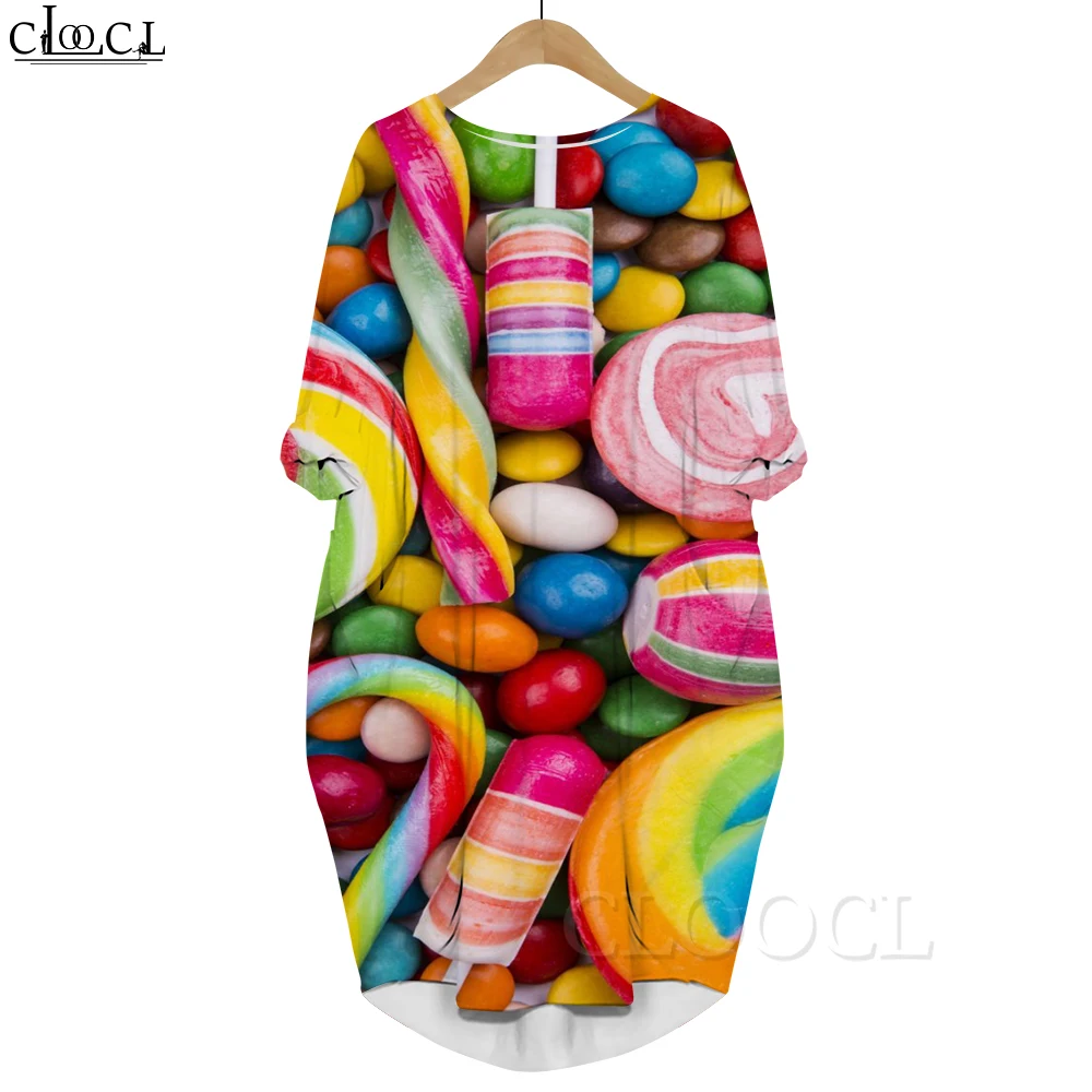 CLOOCL-vestido Harajuku con bolsillo para mujer, ropa de calle suave y cómoda con estampado 3D de dulces de memoria, manga larga