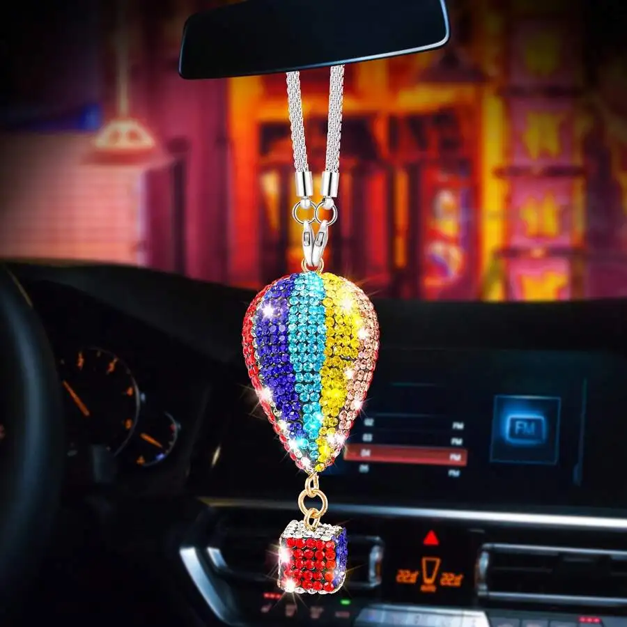 Hot Air Balloon Car Rearview Mirror Pendant Rhinestone Decoration Interior Accessory