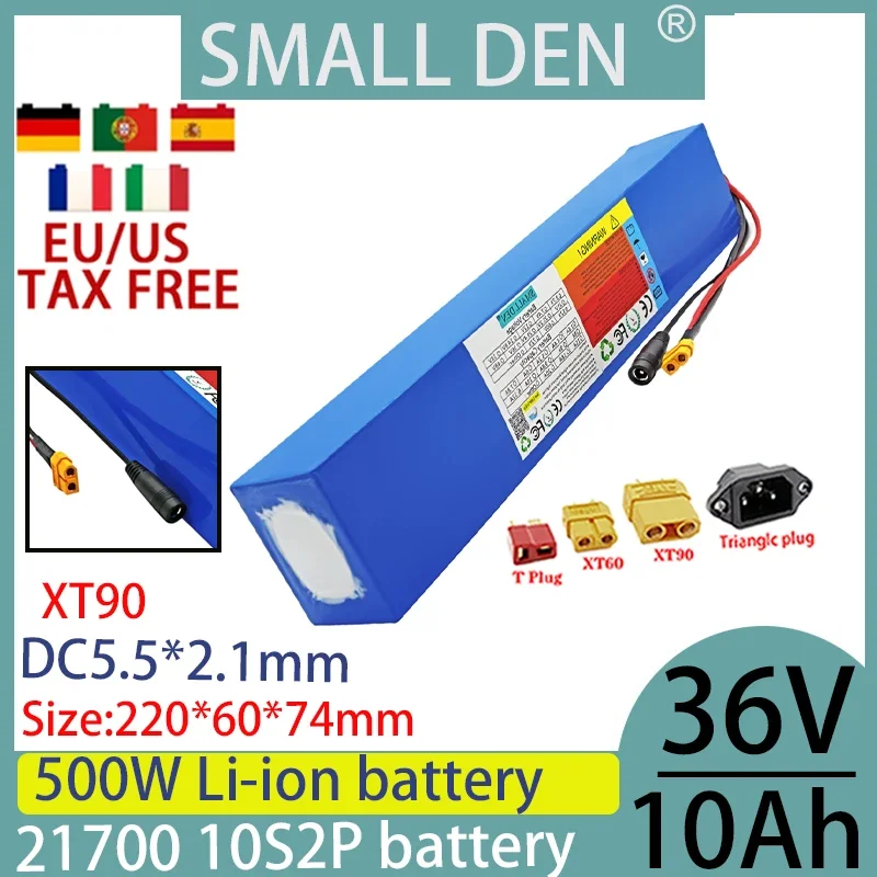 New 36V 10ah 21700 Lithium Battery Pack 10S2P Bicycle Scooter Motorcycle Built in 400W Large Capacity High Power+2A Charger