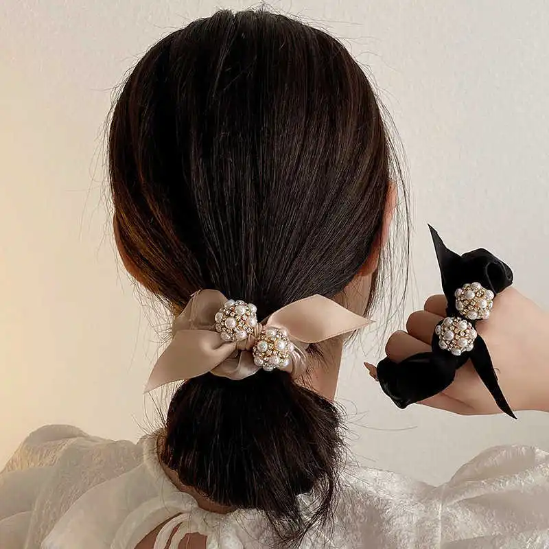 Fashion Zircon Pearl Bowknot Headband Hair Accessories for Women Retro luxury Hair Tie Eugen Yarn Rubber Band Girl's Headwear