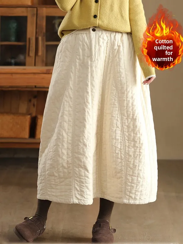 

Мягкая утолщенная юбка А-силуэта из смесового хлопка, теплая, осенне-зимняя, новая модель, женская, больших размеров, модная, повседневная, длинная юбка