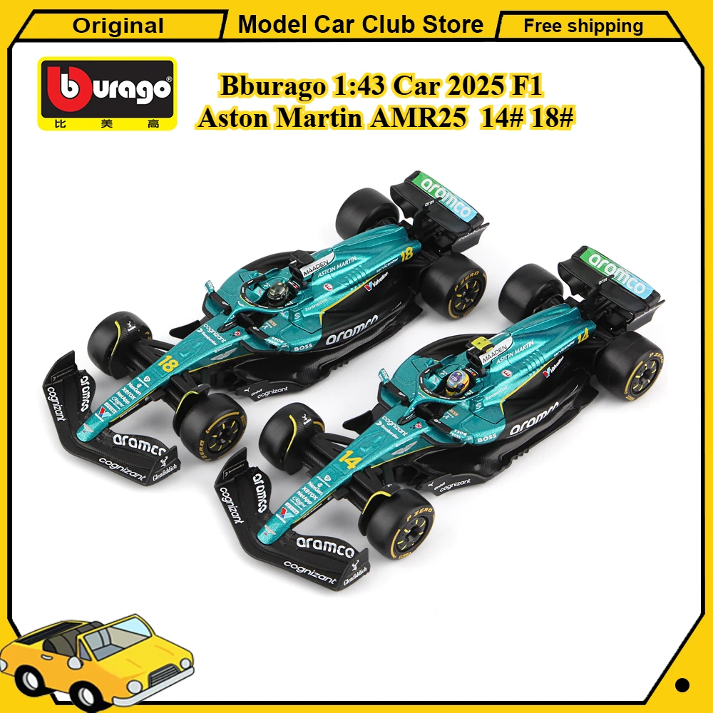 ブラーゴ-1-43-カー-2025-f1-アストンマーティン-amr25-14--18--メルセデス・ベンツ-w16e-63-マクラーレン-ラッセル-mcl39-フォーミュラレーシングカー-合金モデル
