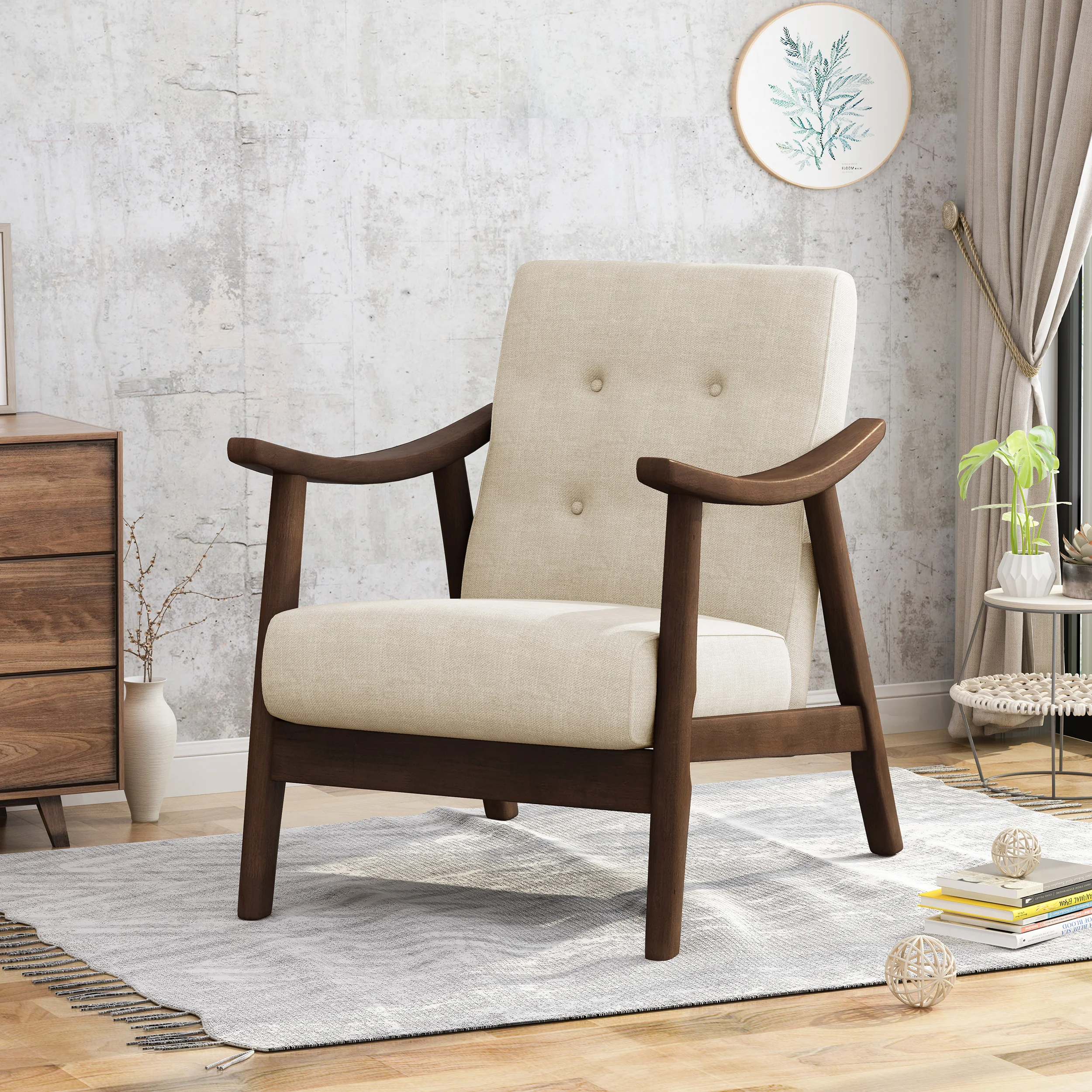 Home Accent Chair, Upholstered Lounge Arm Chair With High Back, Mid-Century Modern Chair With Wood Frame & Soft Cushion US STOCK