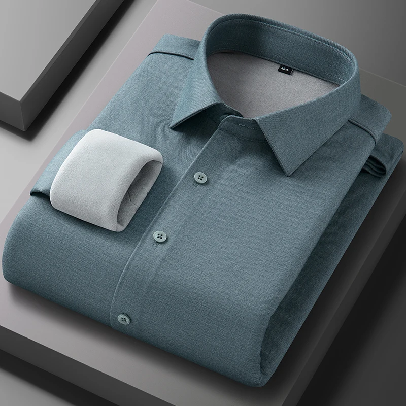 

winter warm Thickened modal long sleeve shirts for men slim fit formal plain shirt solid color white work business black clothes