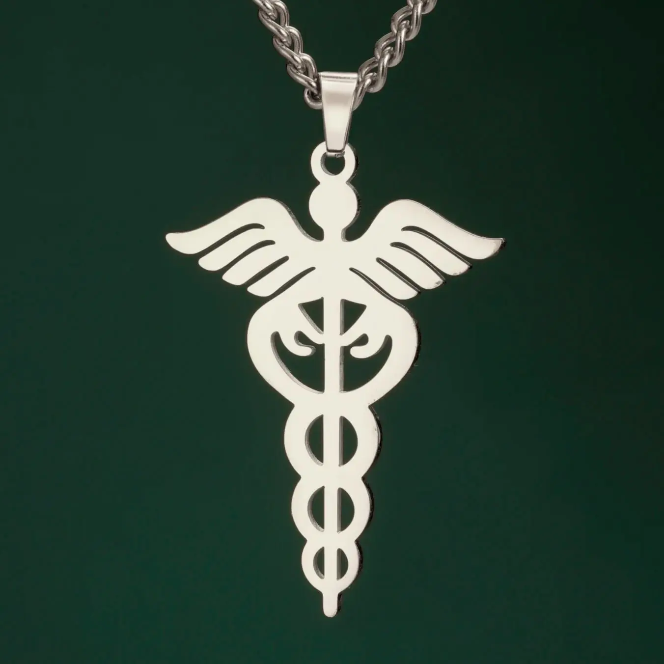 LIKGREAT Caduceus Angel Wing Necklace for Women Men Stainless Steel Symbol of Medicine Pendant Nurse Day Jewelry Graduation Gift