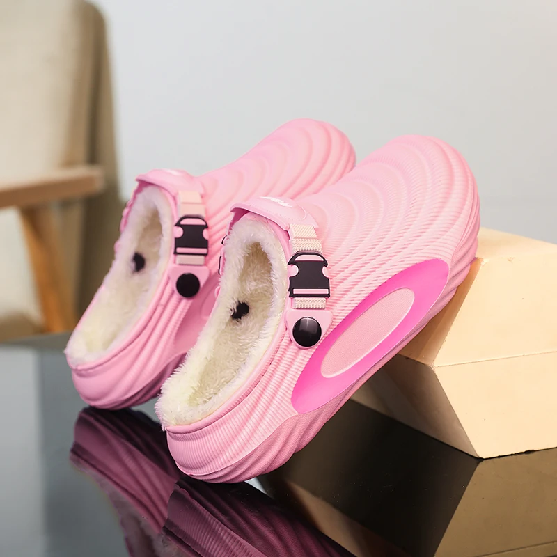 Pantoufles d'intérieur chaudes en peluche pour femmes, semelle épaisse, antidérapantes, unisexes, imperméables, chaussures en coton à bout fermé, hiver