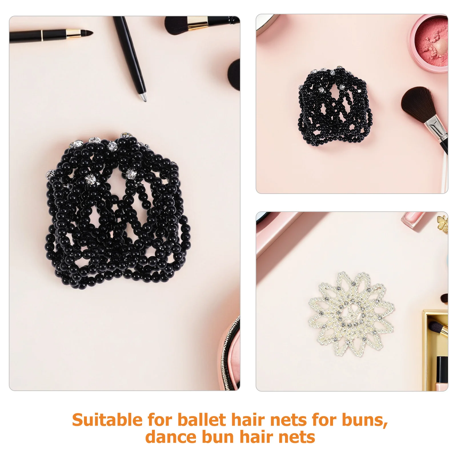 قطعتان من غطاء كعكة شعر الباليه المصنوع يدويًا من الكروشيه مع حجر الراين اللؤلؤي المطاطي لأداء الرقص للنساء بشكل آمن #2