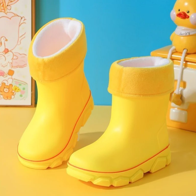 Kids Waterproof Anti Slip Fleece Lined Rain Boots for Girls Babies All Season Outdoor Safety Shoes