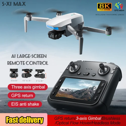 S-X1 Dron GPS de alta gama, cámara profesional 8K con pantalla, transmisión de imagen Digital de 10KM, cardán de 3 ejes, cuadricóptero RC sin escobillas