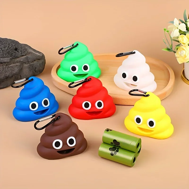 Stool-Shaped Silicone Pet Garbage Bag Dispenser Cat and Dog Hang-Out Buckle Portable Pet Toilet Bag Storage Box Dog Supplies