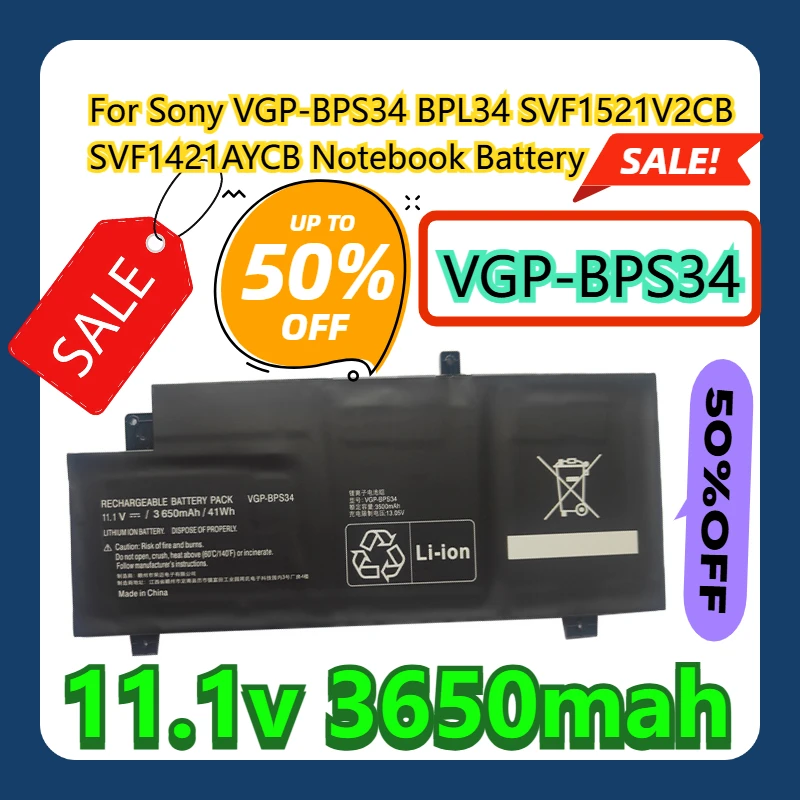 

For Sony VGP-BPS34 BPL34 SVF1521V2CB SVF1421AYCB Notebook Battery