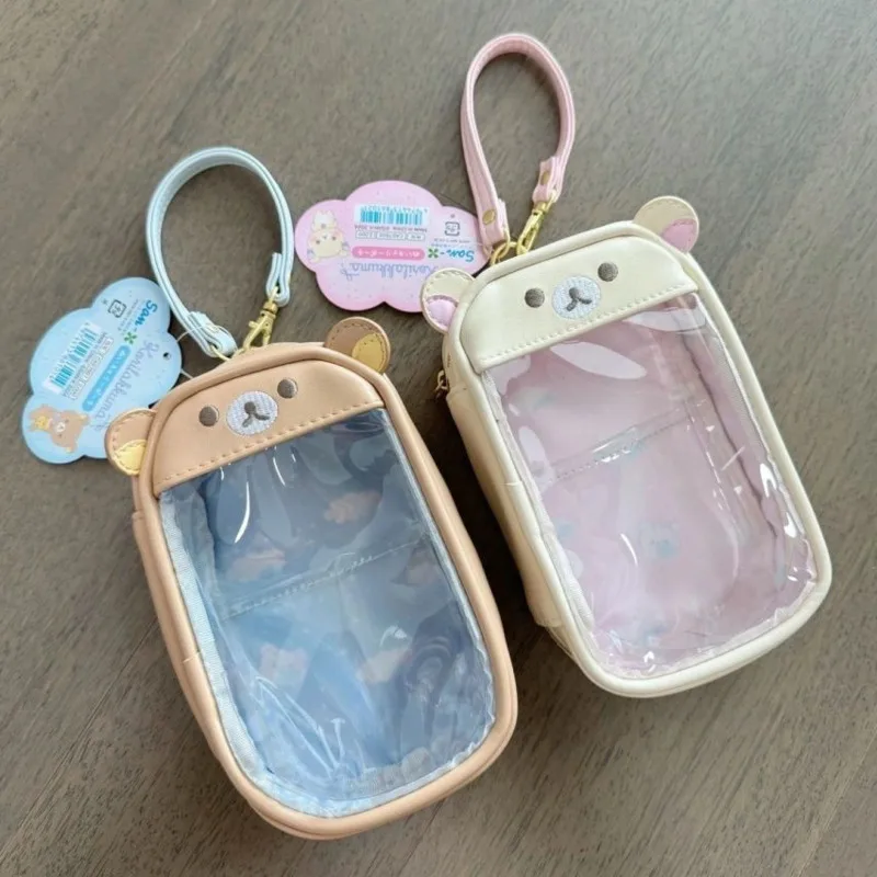 Cute Rilakkumas Bear PU Transparency Doll Display Storage Bag Coin Purse Keychain Kawaii Bag Small Wallets For Women