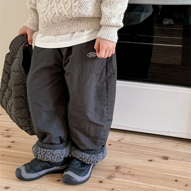 2025 Winter Kid's Clothes Boys Fleece Lining Pants Korean-style Girls Baby Thicken Warm Trousers Chilrens Outwear Pants