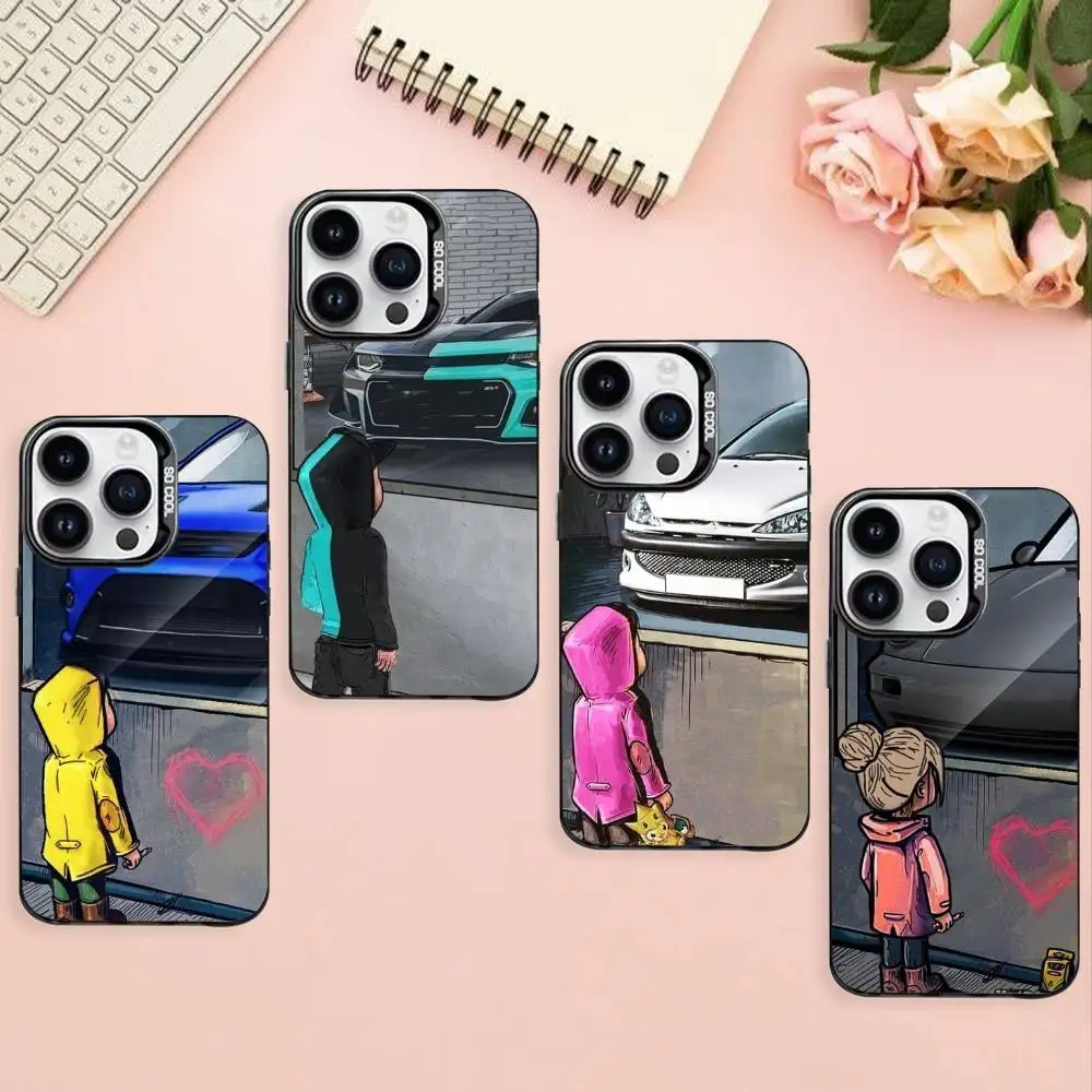 

Boy girl goal car Phone Case For iPhone17,16,15,14,13,12,Pro Max Black Colorful Phone case
