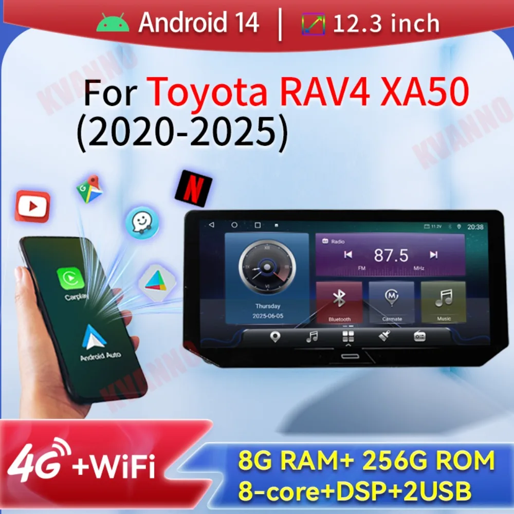 

8+256G Android 14 For Toyota RAV4 XA50 2020 2021 2022 2023 2024 2025 Multimedia GPS Navigation Car Radio Video Player Car Stereo