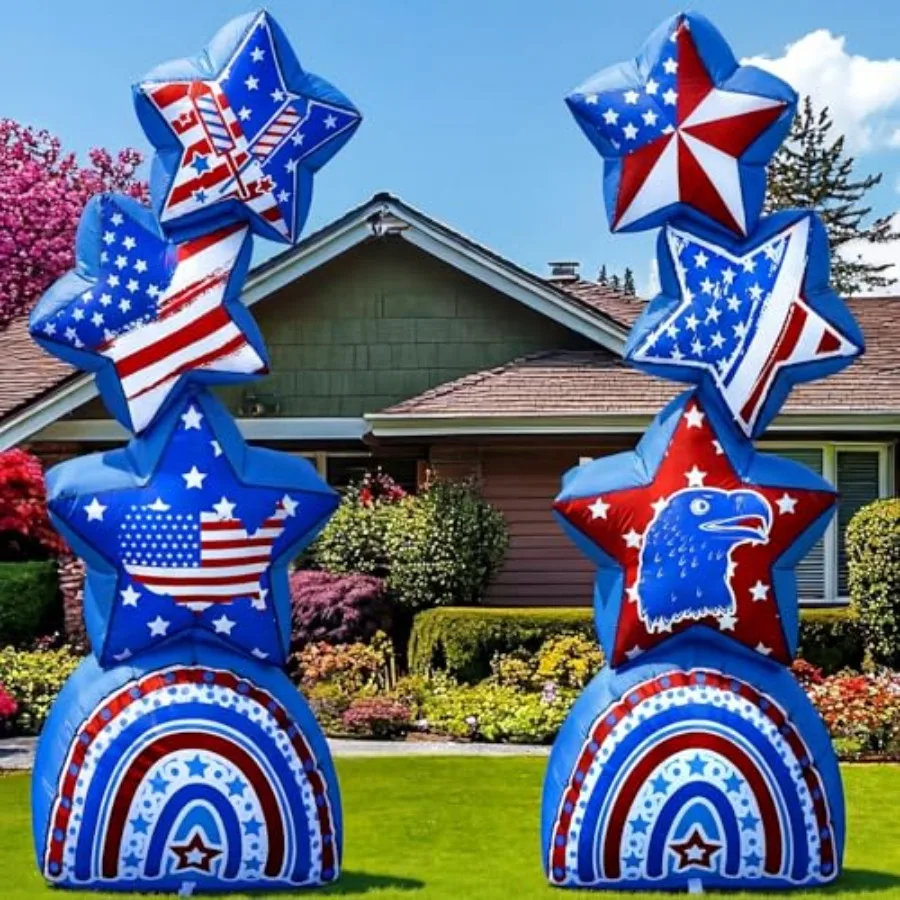 

2 Pcs 5.25 ft 4th of July Inflatable Star Outdoor Decoration Patriotic 250th Anniversary Light up Blow up Yard Decor Red White