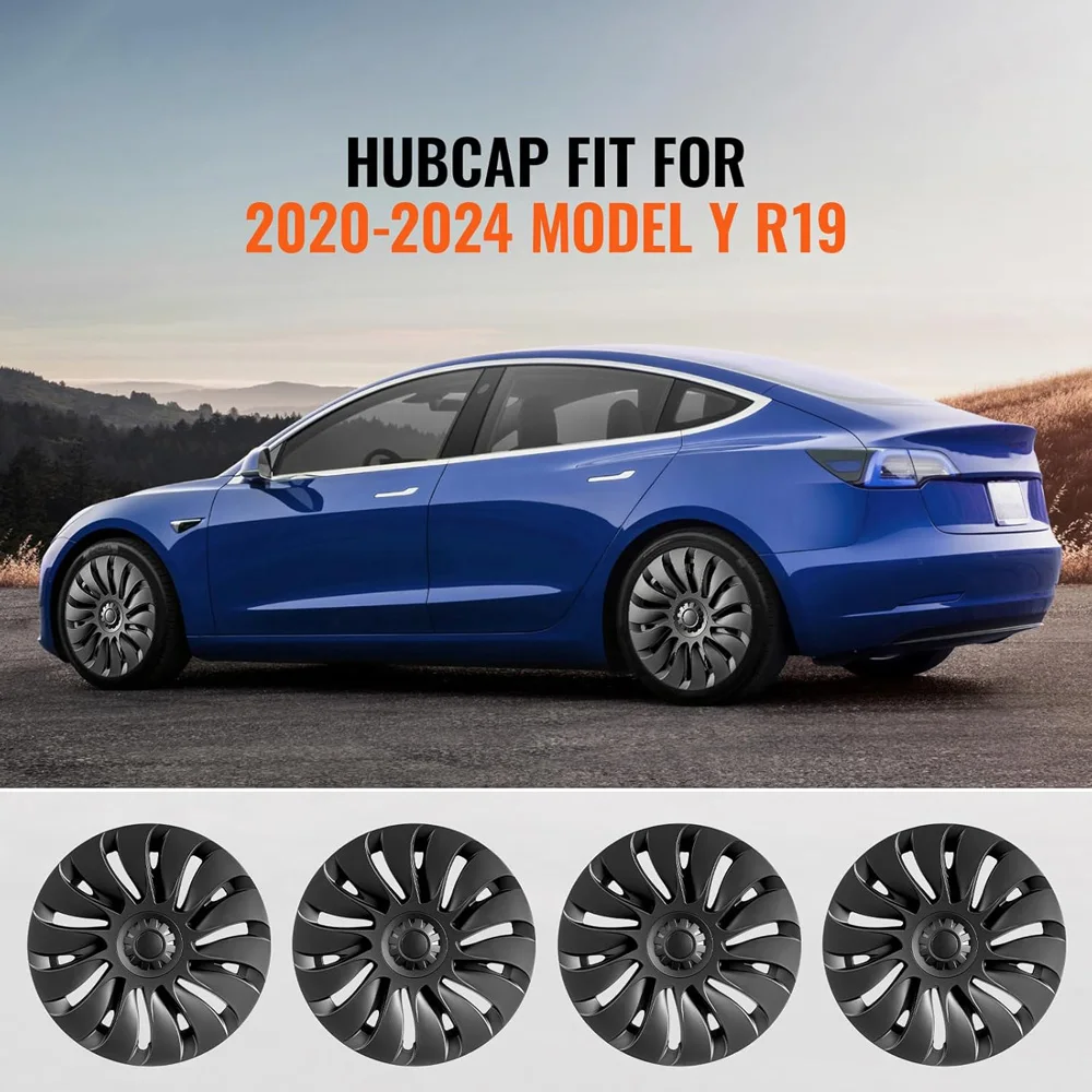 

4PCS Hub Cap Performance Replacement Wheel Cap Automobile Hubcap Full Rim Cover Accessories for Tesla Model Y 19-Inch 2018-2024