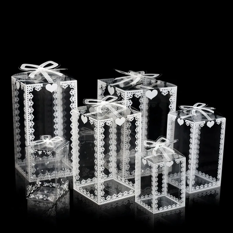 10/20/30PC PVC Packaging Gift Box Plastic Transparent Lace Candy Box Wedding Festival Party Gift Chocolate Biscuit Packaging Box