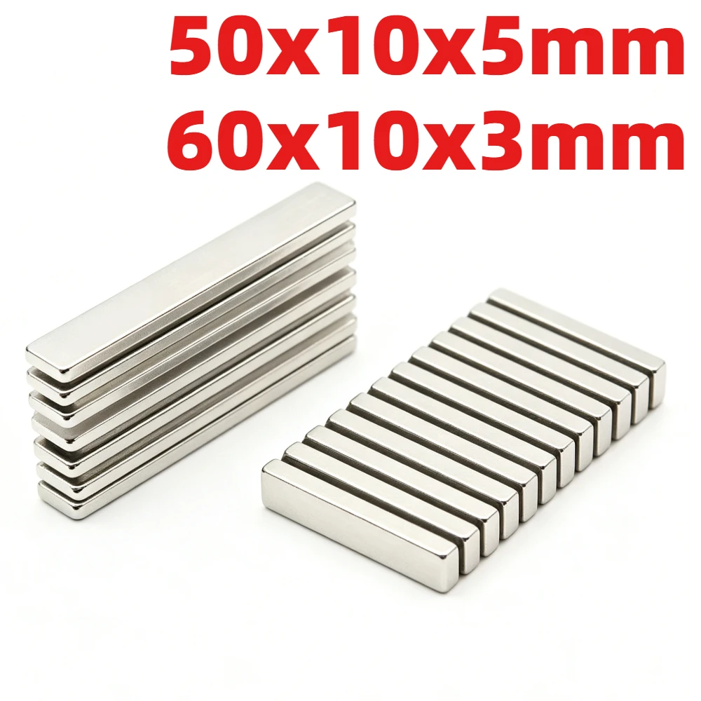 50x10x5 / 60x10x3mm Flat Rectangular Magnetic Slabs, Multipurpose Magnetic Parts for Refrigerator Display & Scene Decoration