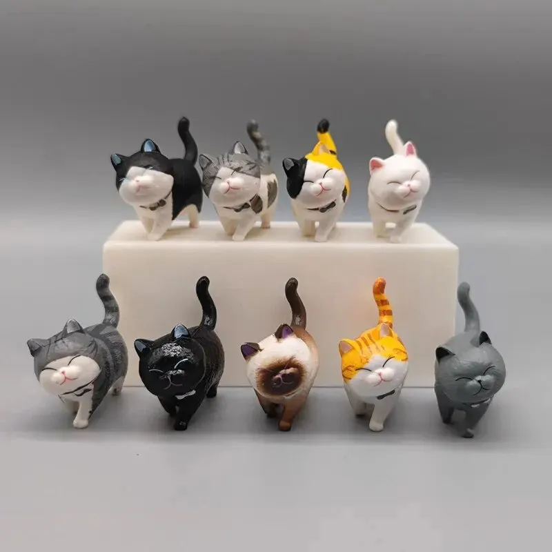 9pcs Cute Cat Ornaments Set, Kawaii Desktop Decor for Home Office, Mini Cat Figurines with Bell, Perfect Birthday Gift