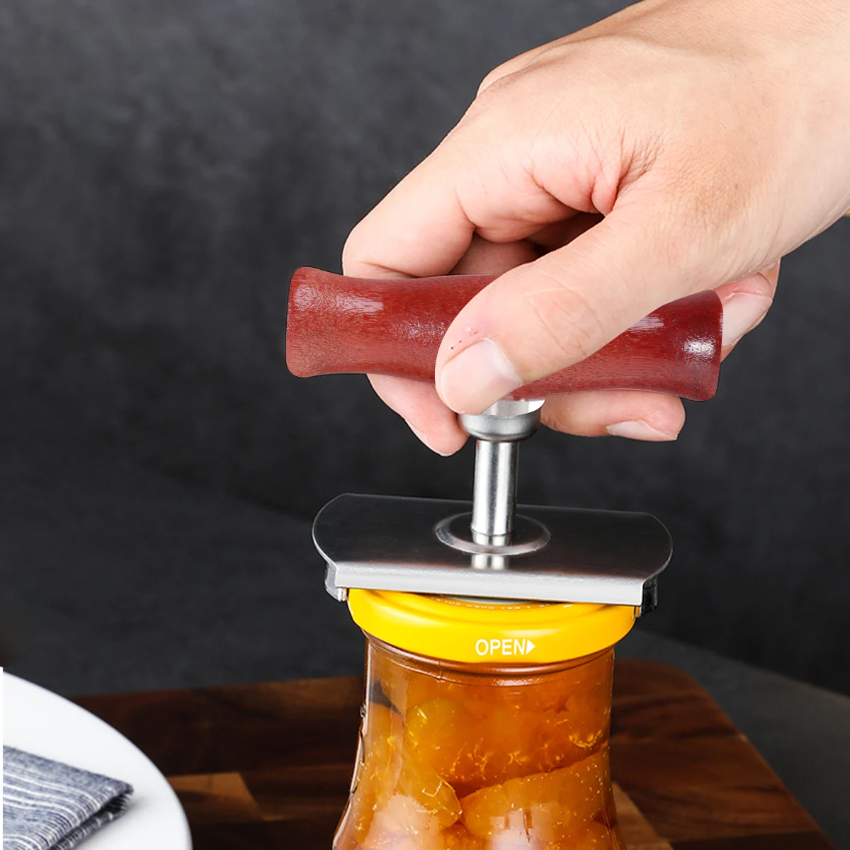 

Wooden Handle Bottle Opener Adjustable Stainless Steel Jar Lid Opener For 2.3-10Cm Bottles Camping Hiking Beach Home