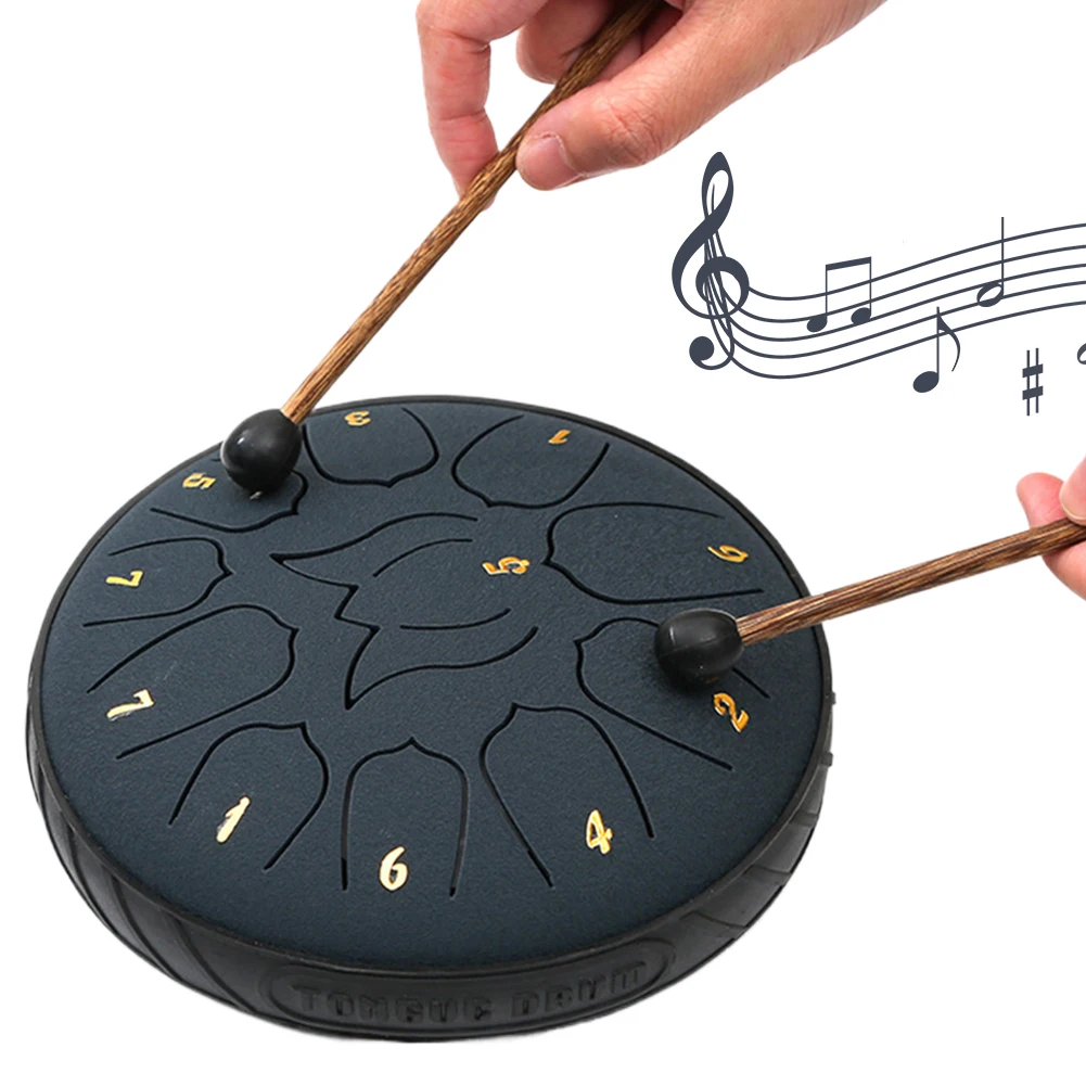 Tambor de mano de 6 pulgadas y 11 notas con bolsa de tambor, mazos de tambor para libros de música, instrumentos de percusión para meditación de Yoga, regalo único