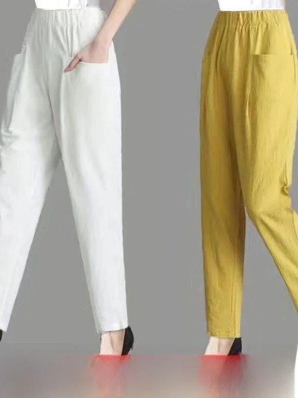 Pantaloni Harem estivi da donna in cotone sciolto Nove-Cive Vita elastica sottile Casual Artistico Versatile Allentato Sle Faionable