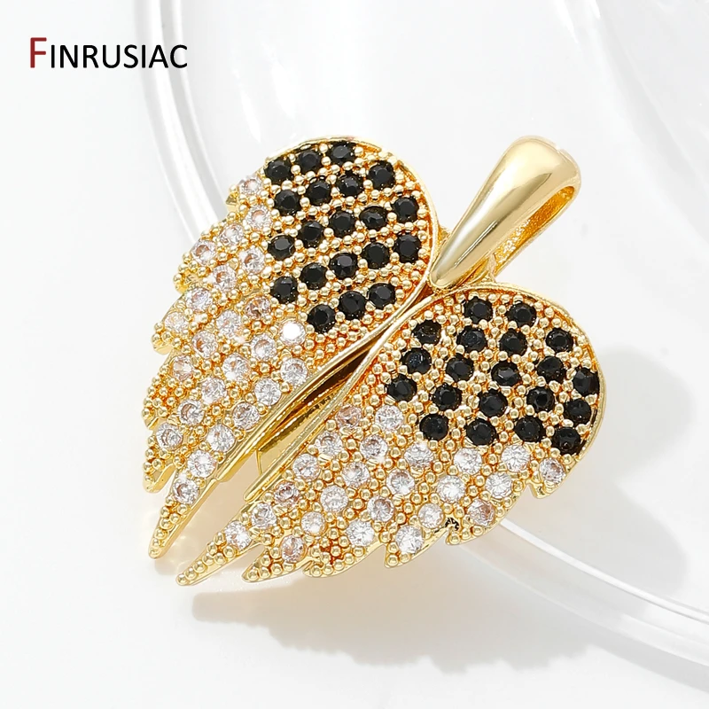 Ciondolo con ciondolo a forma di cuore in ottone placcato oro 18 carati per la creazione di gioielli fai da te, accessori per collane fai da te con ciondolo ad ala in zircone intarsiato