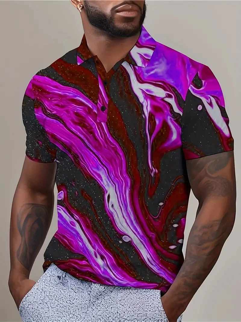 Summer Men\'s Polo Shirt Fashion Color Block Colorful Artistic Men Shirt Striped Polo Shirts Men Casual Golf Short Sleeve Tops