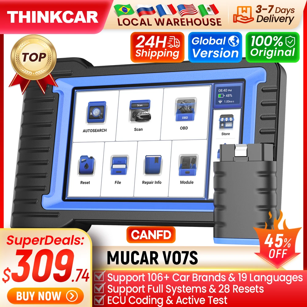 MUCAR VO7 S THINKCAR Professional Car Diagnostic Tools Automotive Obd2 Scanner Auto Diagnosis Full System ECU Coding 28 Resets