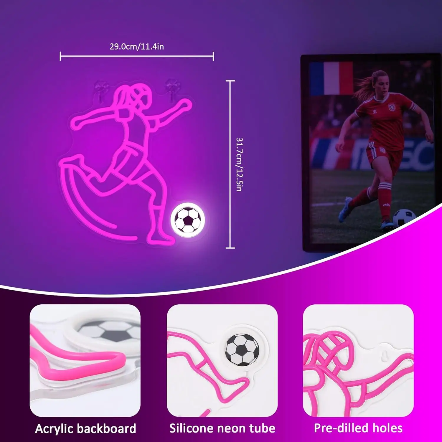 Soccer Neon Sign Sport USB Powered LED Dimmable Neon Lights for Bedroom Sports Field Dorm Wall Art Decor Unique Gifts for Girls view 4