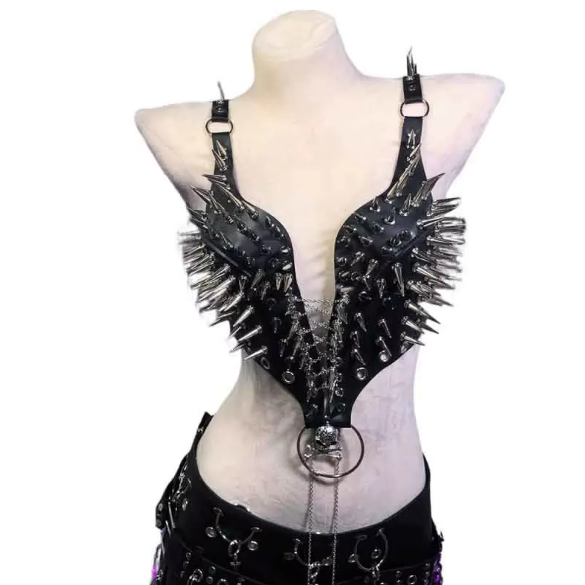 

Hand Made Grunge Punk Rock Emo Kawaii Gothic Eco Goth Skull Studded Rivet Y2K Halter Camisole TOPS E-Girls DIY Harajuku Hip Hop
