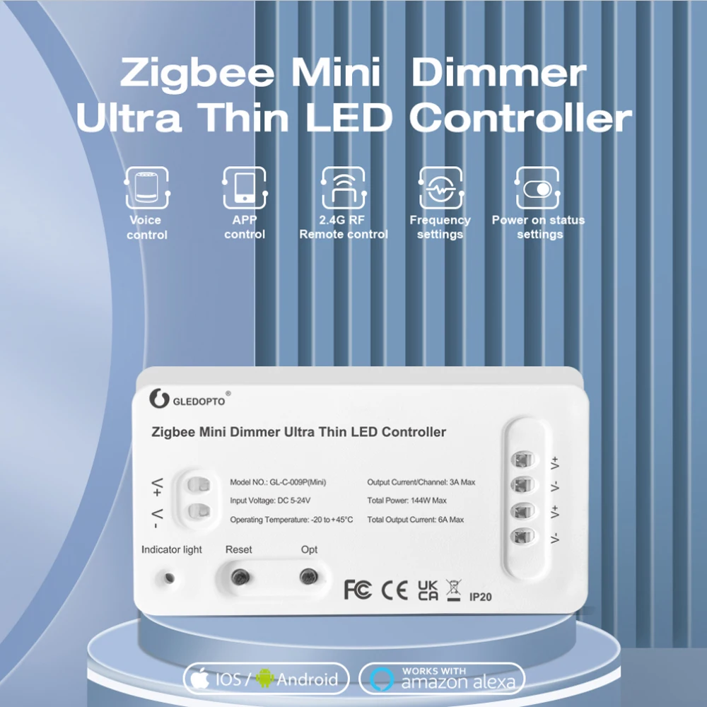 GLEDOPTO Zigbee MINI LED Dimming Controller KIT Single Color Ultra Thin Dimmer Smart Remote APP Control For 24V COB Strip Light