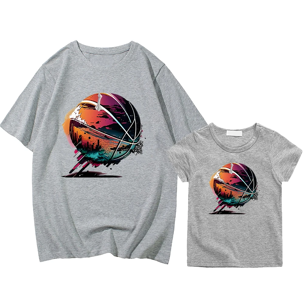 

Basketball Print 100%Cotton t shirt for kids boy 10years girls anime Tops Men women Short y2k mom and daughter matching clothes