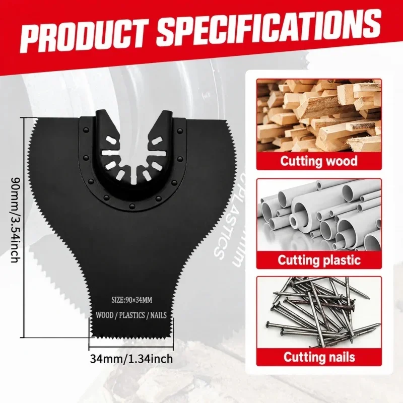 90x34mm 3-Sided Teeth Special-Shaped Oscillating Multi-Tool Blade for Fast Nail Cutting