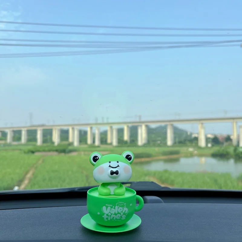 Engraçado dos desenhos animados xícara de chá animal brinquedos solares criativo desktop decoração do carro ornamentos bonito balançando cabeça sapo panda capivara brinquedo solar