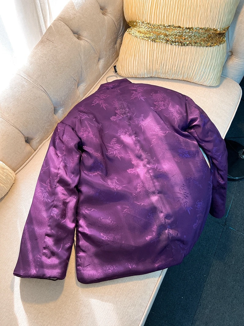 Ele Violet Coton rembourré Jaet Manteau chinois traditionnel du Nouvel An pour femme Sli Commute Ethnique Sle Button...