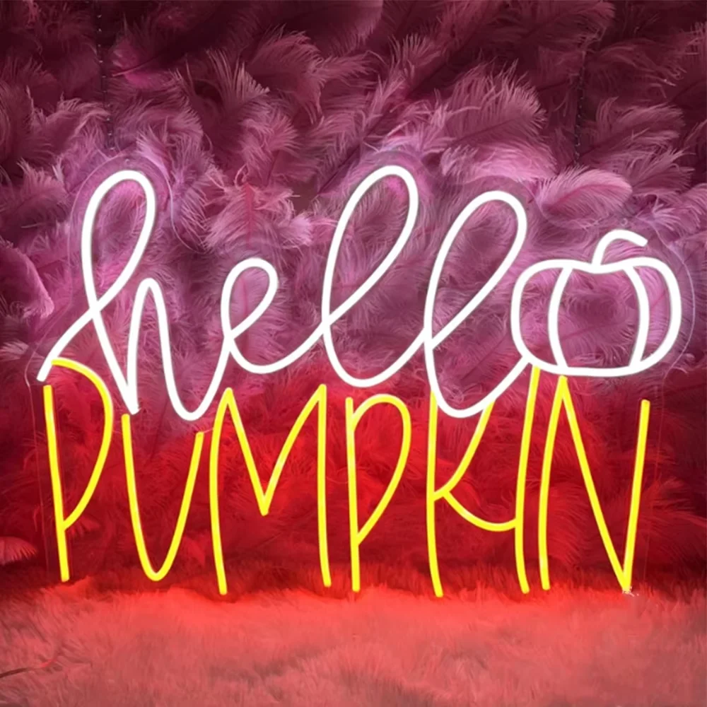 Hello Full Neon Sign Hello Pumpkin Neon Light Halloween Pumpkin Dimmable Led Dimmable Decor for Party Bar Home Room Decoration