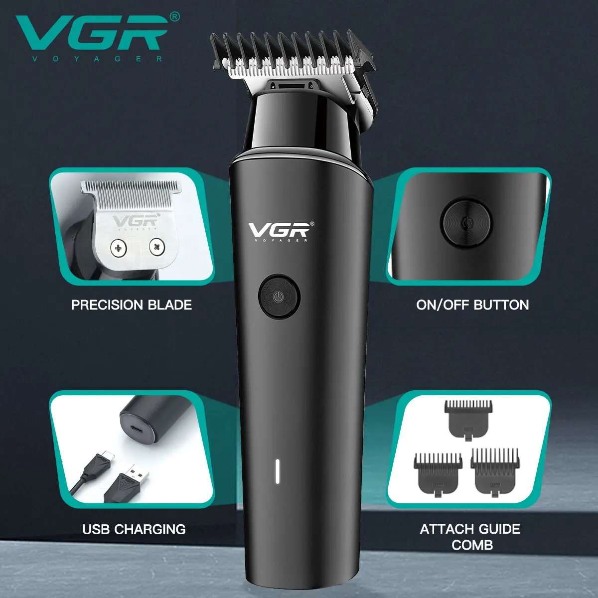 VGR Hair Cutting Machine Professional Hair Clipper Beard Trimmer Barber USB Rechargeable Electric Cordless Trimmer for Men V-933