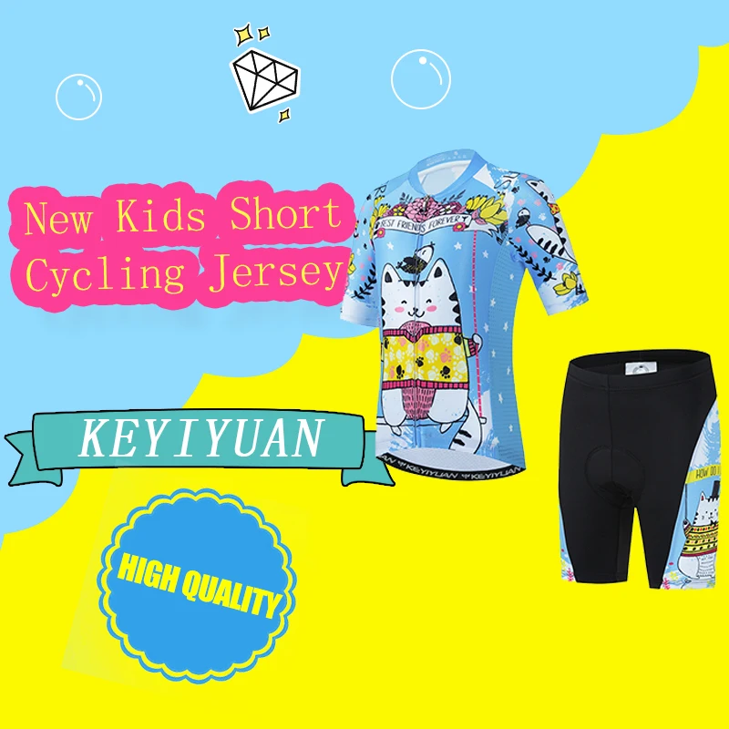 

KEYIYUAN 2023 New High Quality Kids Cycling Jersey Set Children Mountain Bike Clothes Summer Short Sleeve Bicycle Clothing