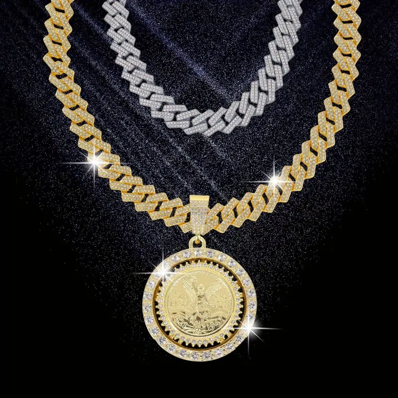Hip-hop Rapper Style Cuban Chain Necklace Synthetic Zircon-Inlaid Pendant Unisex Jewelry for Trendsetters Exudes Luxury Style