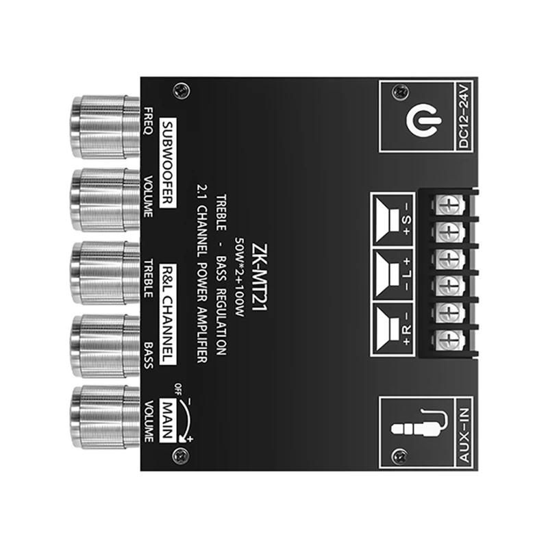 ZK-MT21 Digital Power Amplifier Board 50Wx2+100W 2.1 Channel AUX+BT5.0 High Low Tone Super Bass Power Amplifier Board