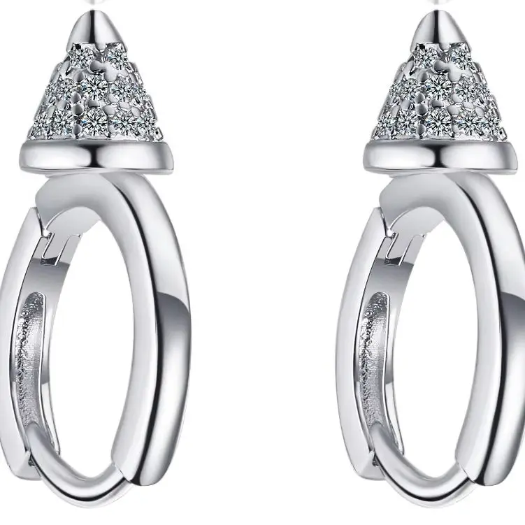 Stamp 925 Sterling Silver Accessories Earrings for Women Zircon Rivet Cone Buckle Piercing big Drop Earings Jewelry