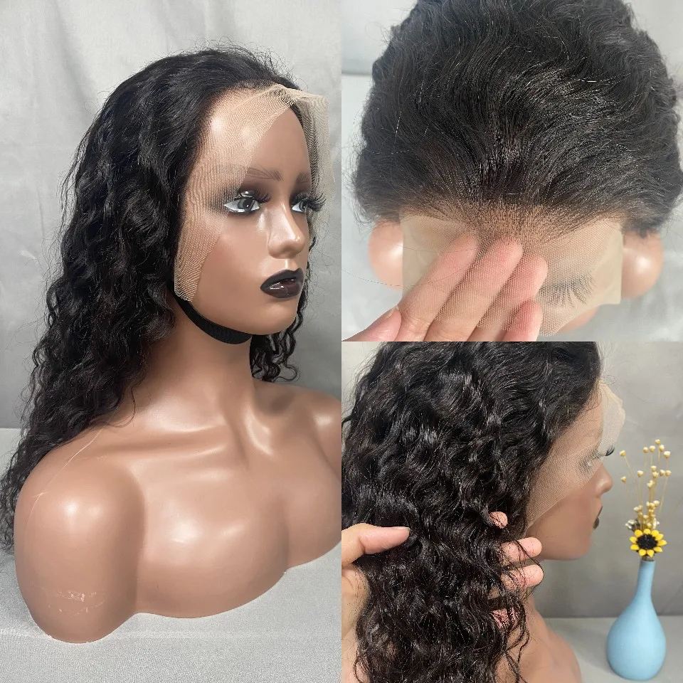 200 Density Water Wave 13x4 HD Transparent Lace Front Wigs Human Hair For Women Curly Lace Front Wigs Natural Color Free Part