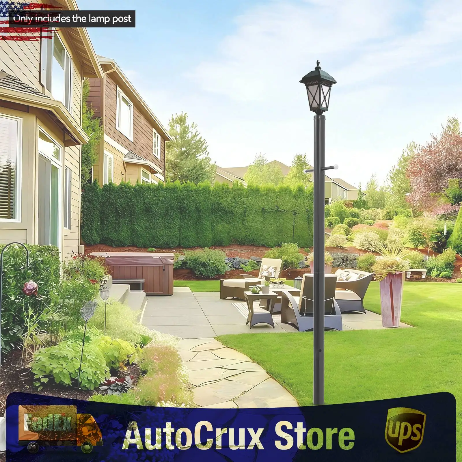 

Уличный фонарный столб, 2 м, черный, с металлической перекладиной, для прямой установки в грунт, труба 76 мм, для сада, двора, подъездной дорожки